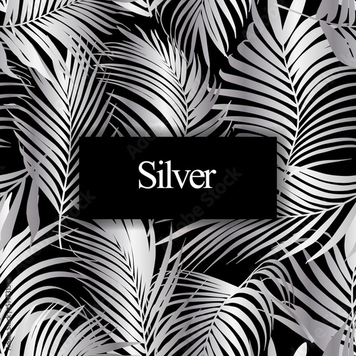 Silver palm leaf vector seamless pattern