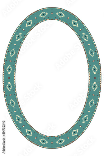 Ethnic frame. Oval border with mexican tribal pattern.Ellipse frame. Vector illustration.