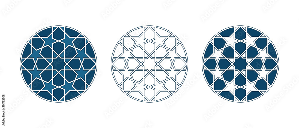 Set of Islamic traditional rosettes for greetings cards decoration and design isolated on white backgrounds. Vector illustration.