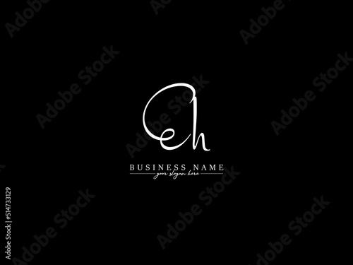 Minimalist EH Signature Logo Image, Signature Eh he Logo Letter Vector Art With Black Color Signature Letter Icon