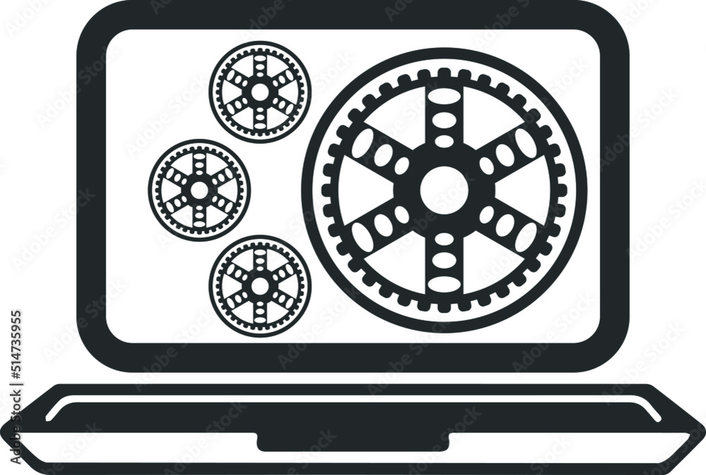 Laptop and gears icon, gear symbol vector