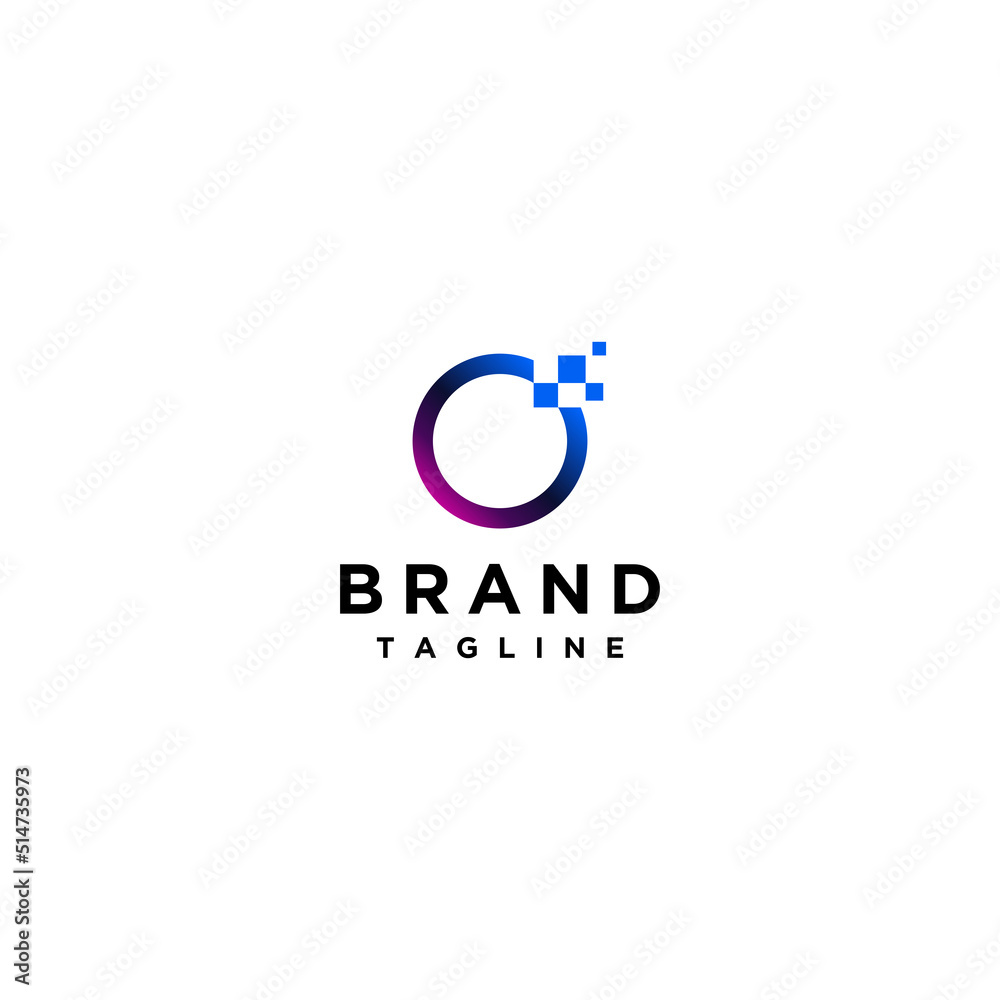 Connection Technology Icon Of Letter O with Digital Accent. Circle Logo Template With Side Digital Accents. Connection Technology Icon Of Letter O with Digital Accent. Circle Logo Template With Side Digital Accents.