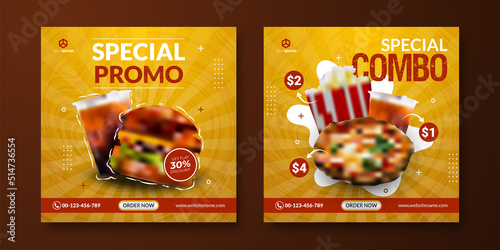 Combo meals Instagram posts template. Food social media background. Yellow background for banner advertising