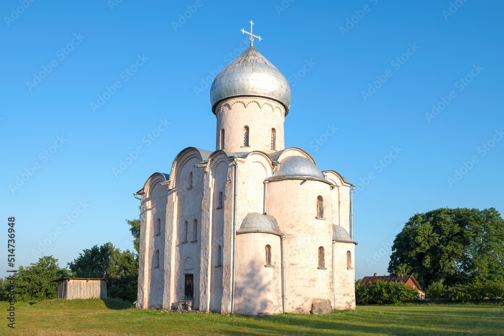 Medieval Church of the Savior on Nereditsa on a sunny June morning. Neighborhood of Veliky Novgorod, Russia