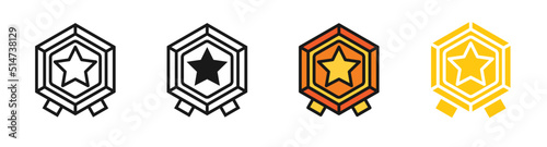 Polygon medal star icon design vector collection set. Victory winner award symbol illustration.
