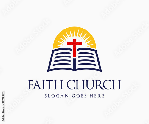 Sun Church Logo Design, Church Bible Logo Template.
