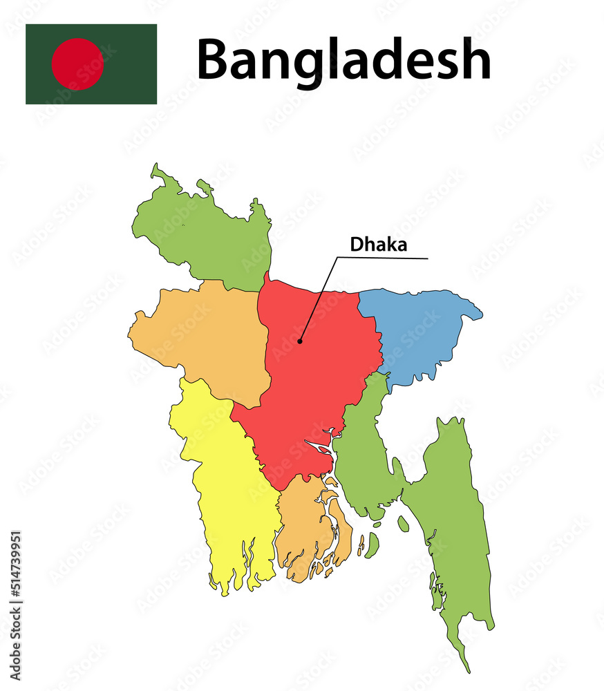 Map with city boundaries and the flag of Bangladesh.