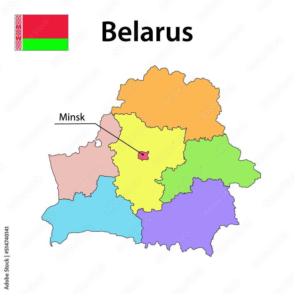 Fototapeta premium Map with city boundaries and the flag of Belarus.