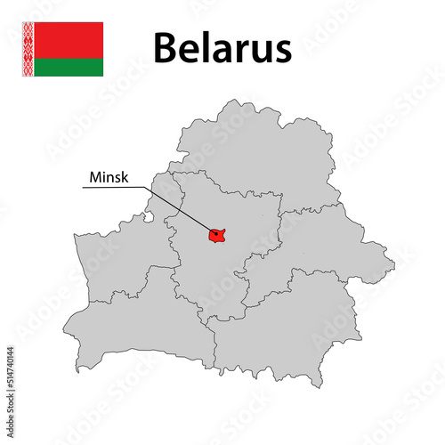 Map with city boundaries and the flag of Belarus.