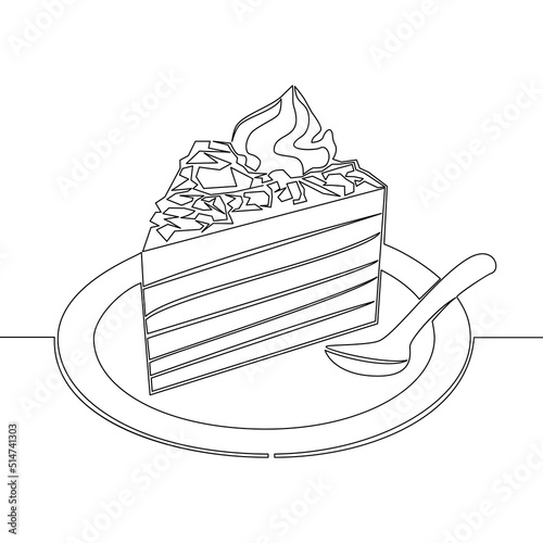 Continuous line drawing cheesecake piece of cake icon vector illustration concept