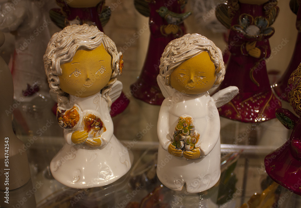 Ceramic angels in a souvenir shop in Vilnius