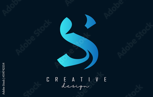 Letter S logo with negative space design and creative wave cuts. Letter with geometric design. Vector Illustration with letter and swoosh.