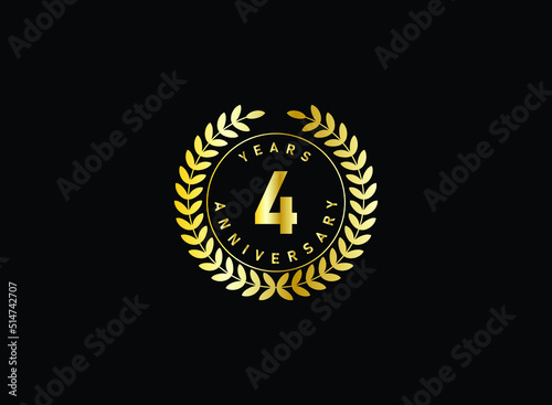 4th anniversary celebration with gold glitter color and white background. Vector design for celebrations, invitation cards and greeting cards.
