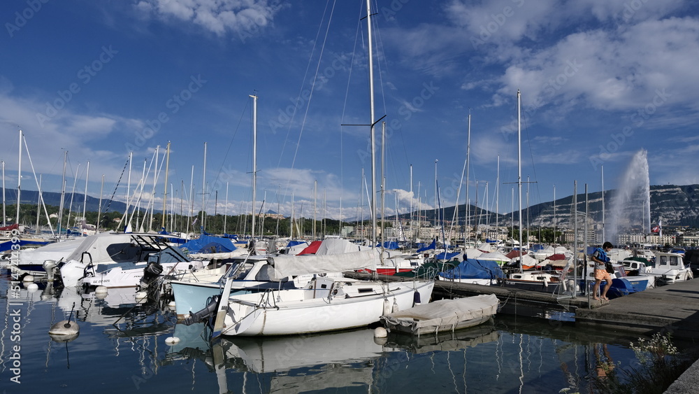 Sailling boats in docks in Geneva,Switzerland.