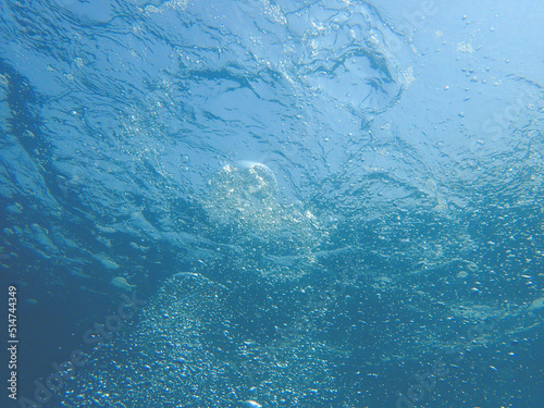 Air bubble in the underwater of the blue ocean, Scuba diving breathing 