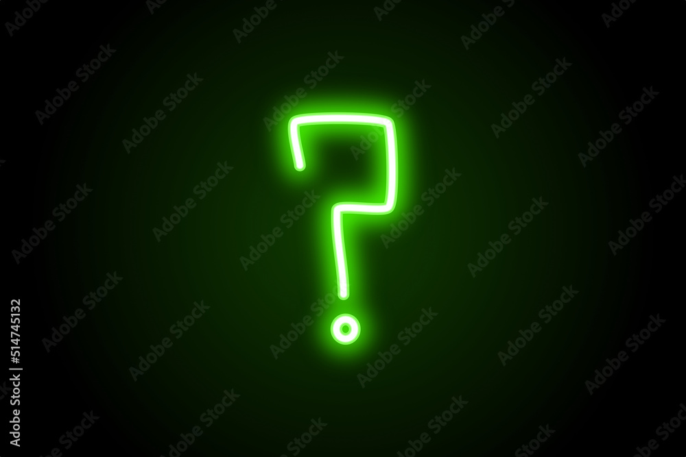 Green neon glowing question mark symbol sign Green neon glowing question mark symbol sign