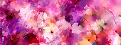 Panel kuchenny z motywem Oil painting colorful spring flowers on canvas. Illustration modern abstract art, blossom floral with color and texture. Decoration flower, artwork paint design for nature wallpaper or background