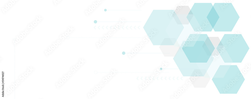 Geometric abstract background with blue and white hexagons. Structure molecule and communication. Science, technology and medical concept. Vector illustration