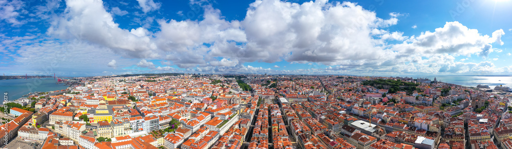 Lisbon beautiful panorama. Lisbon aerial skyline panorama european city. 