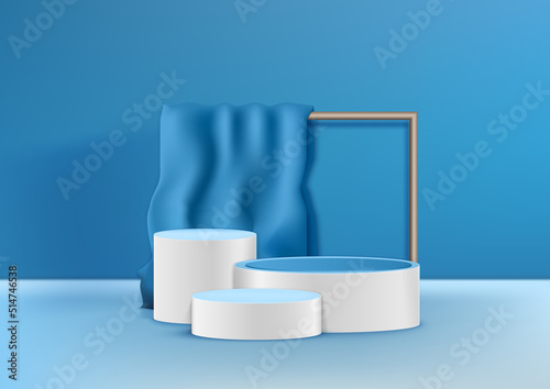 Display podium product light blue and white podium. Abstract 3D product background soft blue rendering with square vertical and holizontal scene.
