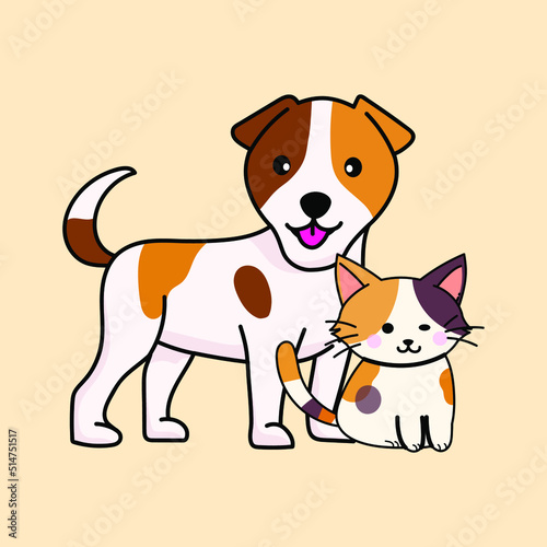 Cute dog and cat cartoon pet animal icon  character vector illustration. Isolated on white background.