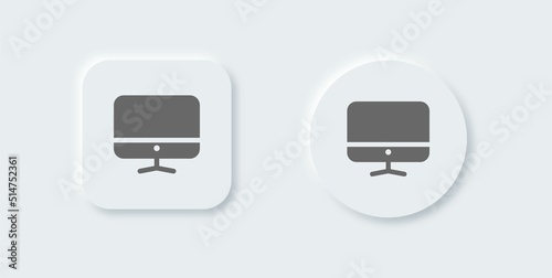Computer solid icon in neomorphic design style. Desktop monitor signs vector illustration.