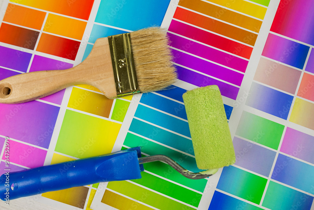 color palette and paint brush. Repair concept. Stock Photo Adobe Stock
