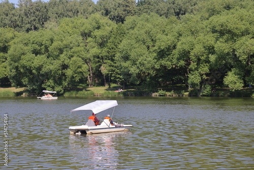 Photography Landscape with pleasure boats on the pond, Tsaritsyno, Moscow, July 2022