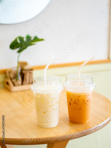 Fresh cafe iced latte in the coffee shop.