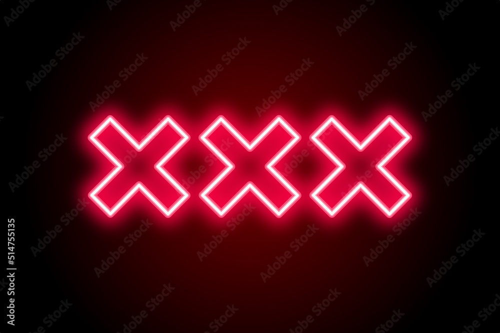 Fototapeta premium Glowing pink neon XXX symbol on dark background, adult entertainment concept, retro neon signage, nightlife aesthetic, luminous typography and vibrant club atmosphere