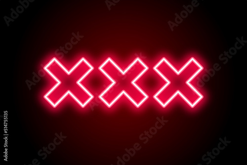 xxx signage, adult red xxx, Glowing xxx, Triple x icon neon sign xxx on black background 