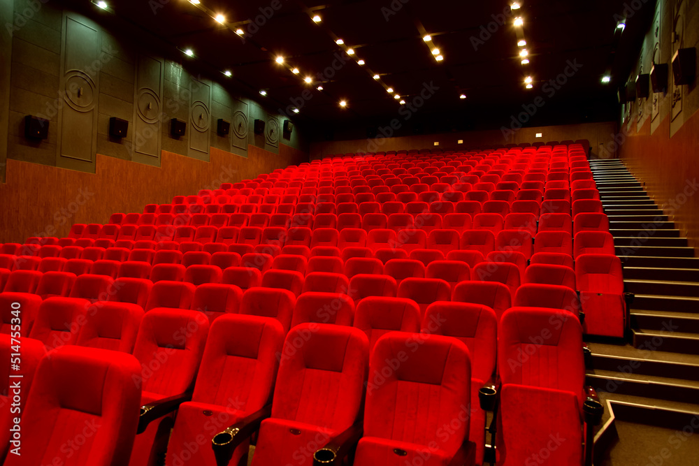 Empty cinema hall with red seats. Movie theatre Empty cinema hall with red seats. Movie theatre