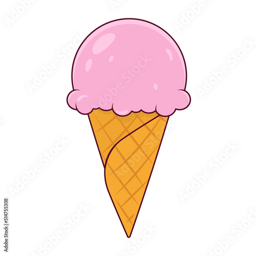 Pink ice cream cone on white background