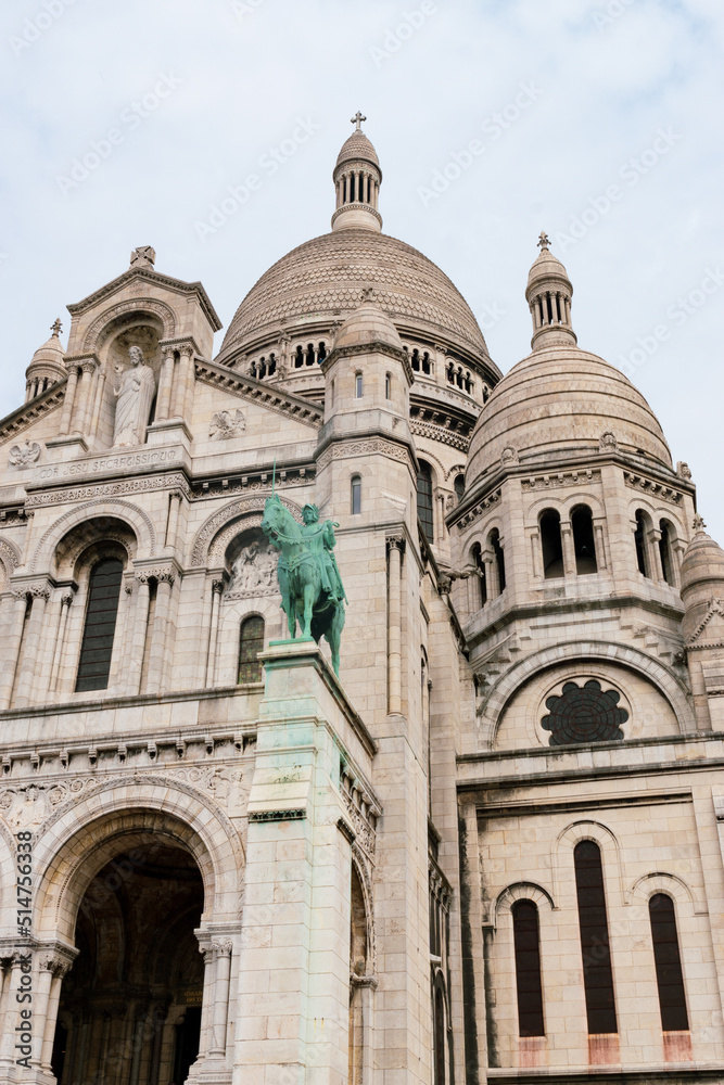 View from below of a part of the Sacré-Coeur Basilica in Paris, France.