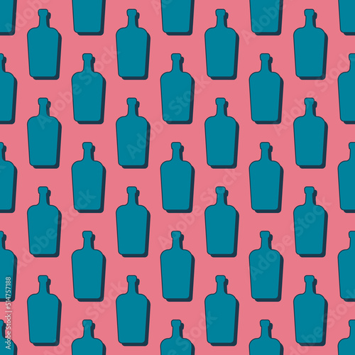 Liquor bottles seamless pattern. Line art style. Outline image. Color repeat template. Party drinks concept. Illustration on background. Flat design style for any purposes