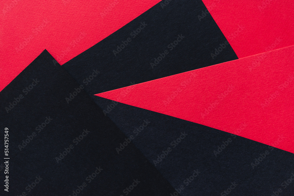 Abstract Paper geometric black, red background. Copy space, space for your text. Top view. February Black History Month. Abstract Paper geometric black, red background. Copy space, space for your text. Top view. February Black History Month.