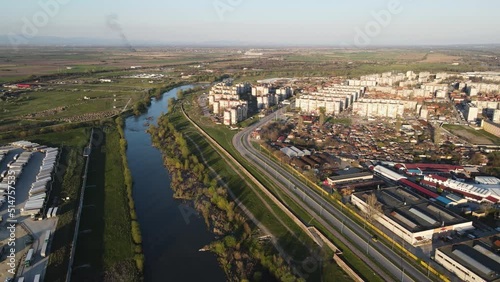 Sunset Aerial view of Stolipinovo ghetto neighborhood in City of Plovdiv, Bulgaria  photo