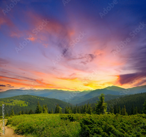 Mountain landscape at dawn. Concept - vacation and travel. © alinamd