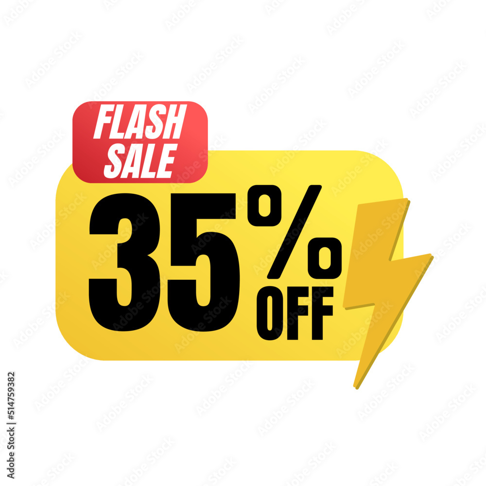35% percent off(offer), flash sale, yellow and red lightning discount 3D design. vector illustration, Thirty-five 35% percent off(offer), flash sale, yellow and red lightning discount 3D design. vector illustration, Thirty-five