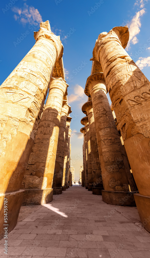 Ancient Columns in the Great Hypostyle Hall, Karnak Temple, Luxor, Egypt