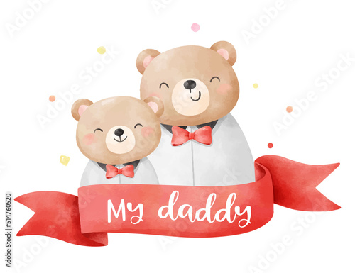 Draw daddy bear with baby Father day concept