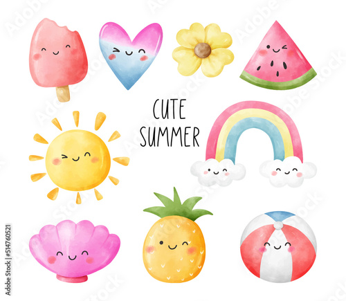 Draw element cute summer Watercolor style