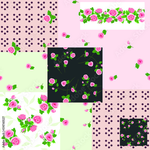 Seamless background floral pattern. Patchwork with patches, country style pattern