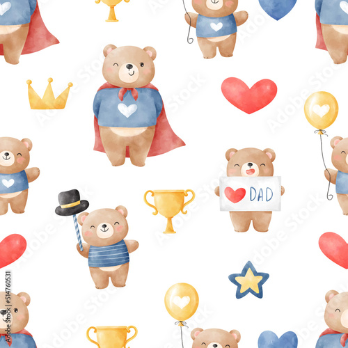 Draw seamless pattern daddy bear and baby Father day concept