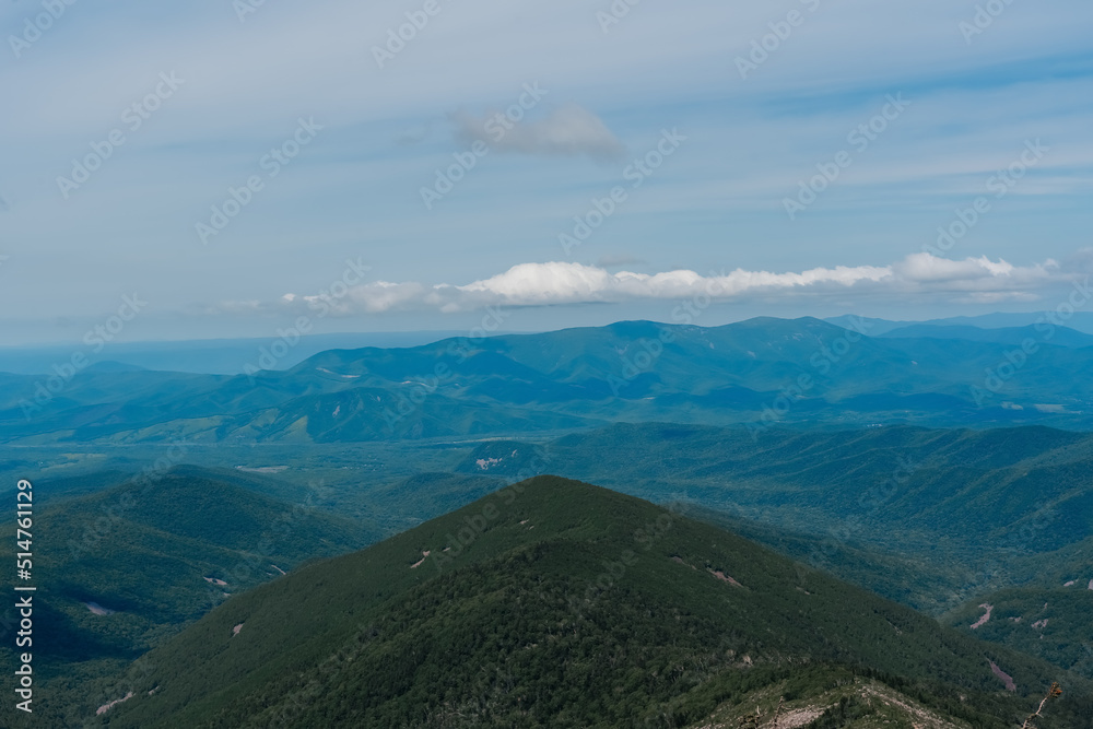 Mountain landscape. View from Mount Pidan. Livadia mountain peak. Russia. Vladivostok