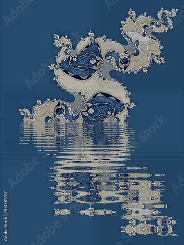 fractal inspired by deeply frozen ice coloured white beige and blue buffeted by strong sub-zero Siberian winds creating unique shapes