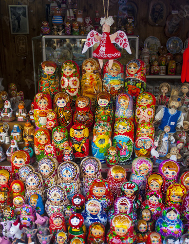 Matryoshka - souvenir from Belarus in the form of dolls at local Market in Minsk, Belarus	