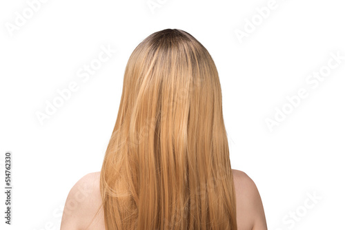 Woman backside, beautiful woman with ombre hair isolated on a white.