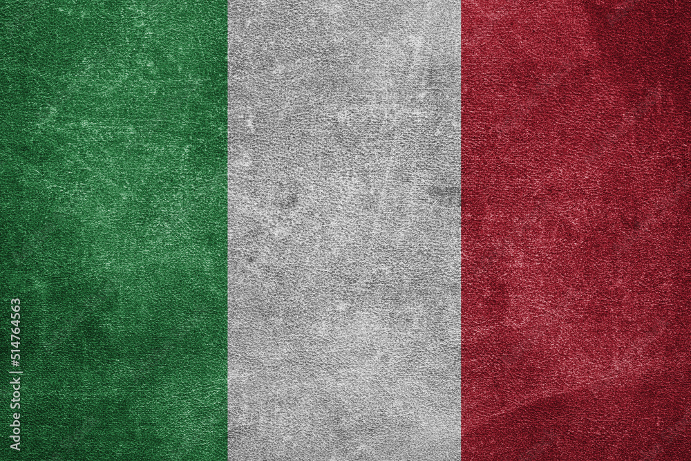 Old leather shabby background in colors of national flag. Italy