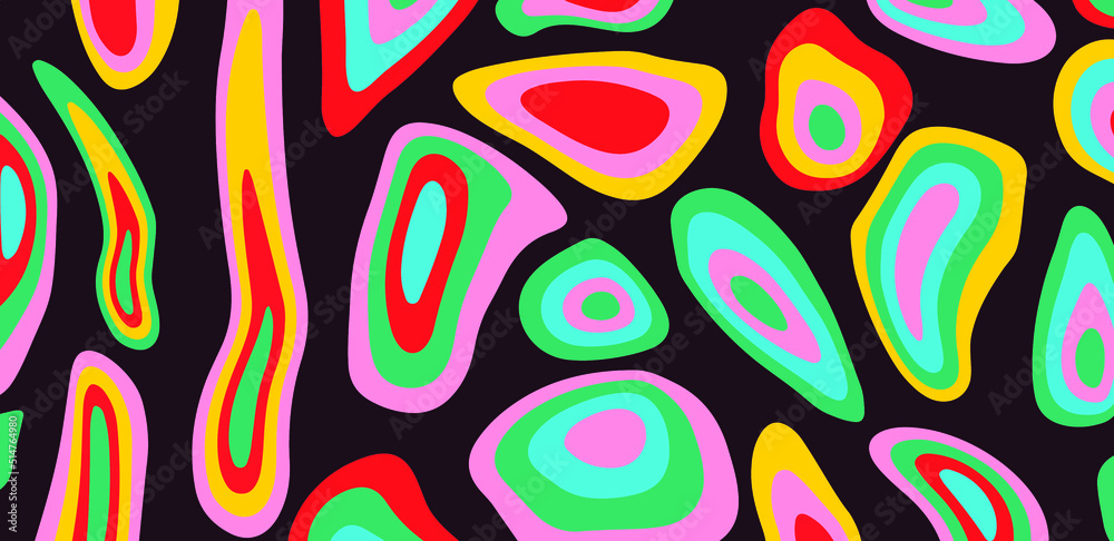 Hand drawn psychedelic groovy background with colorful trippy melting shapes in retro 60s hippie art style. Hand drawn psychedelic groovy background with colorful trippy melting shapes in retro 60s hippie art style.